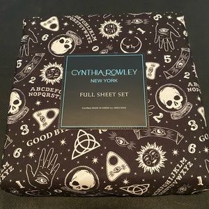 New Cynthia Rowley Black Full Sheet Set Sun Stars Moon Skull Ouija Halloween